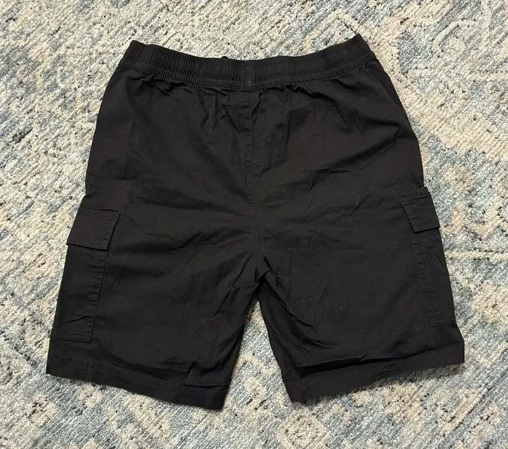 Mens Black Cargo Shorts with Drawstring and Side Pockets Size L